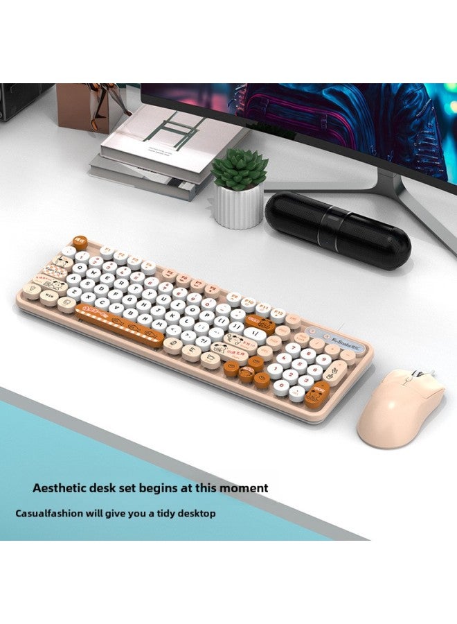 Viper K2 Retro Punk Wired Office Keyboard Round Key Cap Office Business Desktop Laptop Keyboard Mouse-Color:K2pro 【single Keyboard】 Pink - Image 2