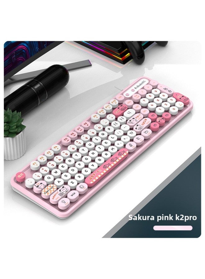 Viper K2 Retro Punk Wired Office Keyboard Round Key Cap Office Business Desktop Laptop Keyboard Mouse-Color:K2pro 【single Keyboard】 Pink - Image 1