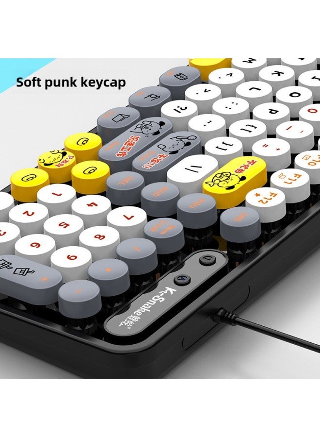 Viper K2 Retro Punk Wired Office Keyboard Round Key Cap Office Business Desktop Laptop Keyboard Mouse-Color:K2pro 【single Keyboard】 Pink - Image 4