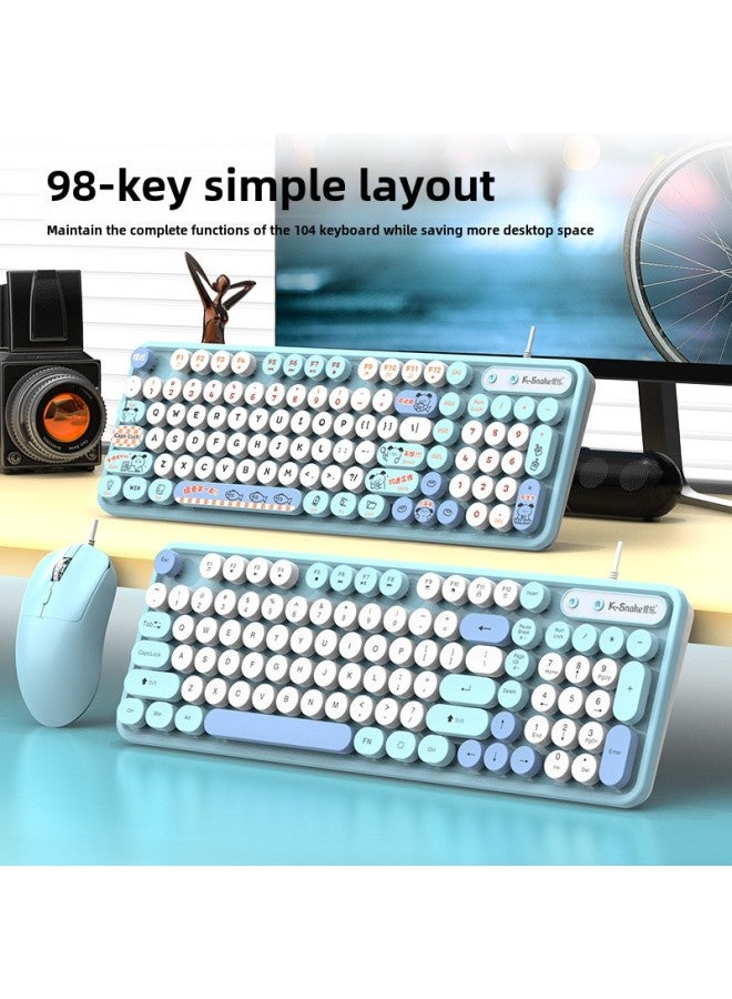 Viper K2 Retro Punk Wired Office Keyboard Round Key Cap Office Business Desktop Laptop Keyboard Mouse-Color:K2pro 【single Keyboard】 Pink - Image 3