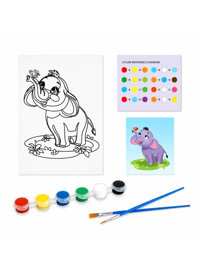 Elephant Printed Canvas Painting Kit with Watercolors, 13x18cm