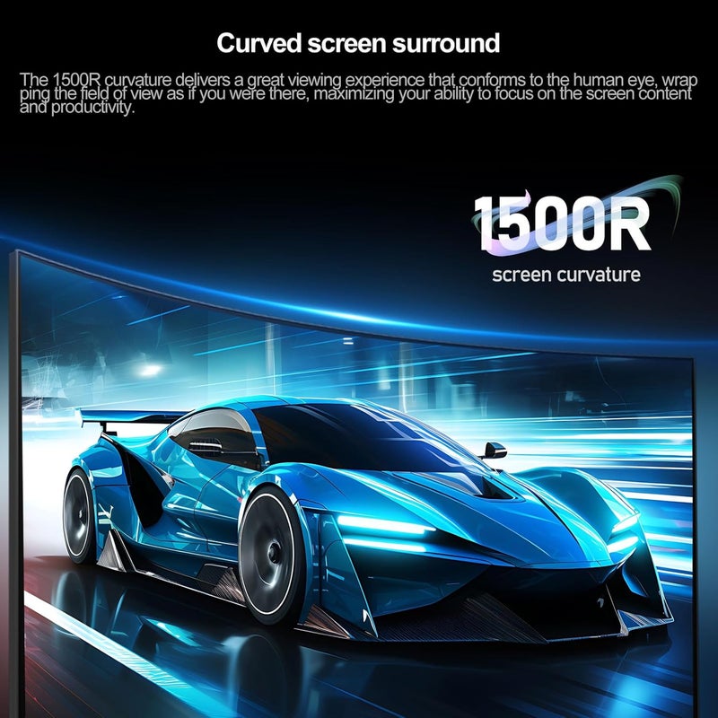 CRUA شاشة ألعاب 32 بوصة 4K 160Hz، دقة UHD (3840x2160) منحنية 1500R، FreeSync، سرعة 1ms (GTG)، 120% sRGB HDR، مكبر صوت مدمج، إضاءة خلفية RGB، مناسبة للألعاب الإلكترونية والأعمال والمكتب - Image 5