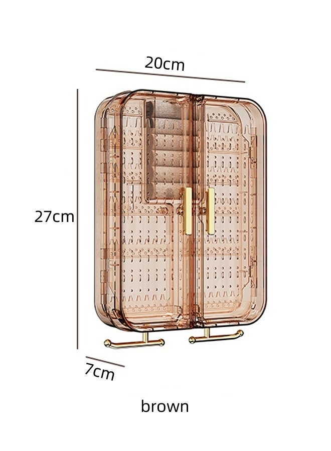 منظم مجوهرات حائطي - حامل أقراط قابل للطي بأربعة أقسام، لا يُثقب، للقلائد والخواتم والأساور | حامل مجوهرات حائطي للنساء والفتيات (بني) - Image 3