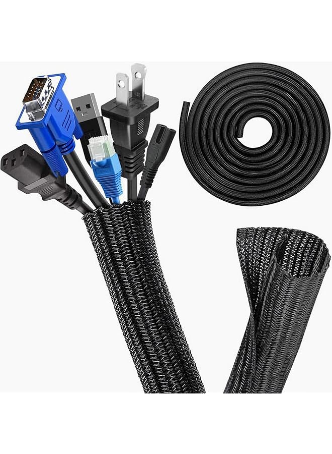promass 5M Cable Management Cord Organizer 16mm, 16ft 2/3 inch Cable Sleeves Wire Organizer for Computer TV Home Cable Protector Cover (Black) - Image 1
