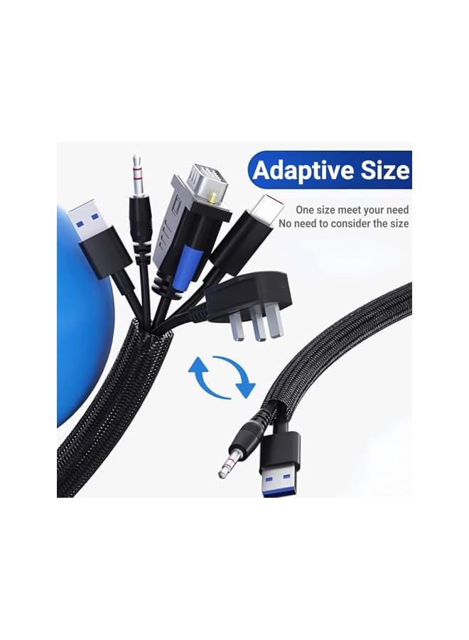 promass 5M Cable Management Cord Organizer 16mm, 16ft 2/3 inch Cable Sleeves Wire Organizer for Computer TV Home Cable Protector Cover (Black) - Image 4
