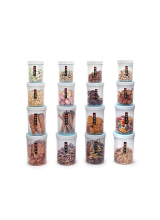 CELLO Plastic Magna Container Set of 16 (500ml x 4, 750ml x4, 1000ml x 4, 1700ml x 4) Blue and White | Plastic Container Set for Kitchen | Storage Jars for Grains, Pulses, Condiments, Snack - pzsku/ZBF5DA74AE81AF2023FE0Z/45/_/1736571255/c42b32e2-ca91-49c4-9a4e-4a393eb7c8e1