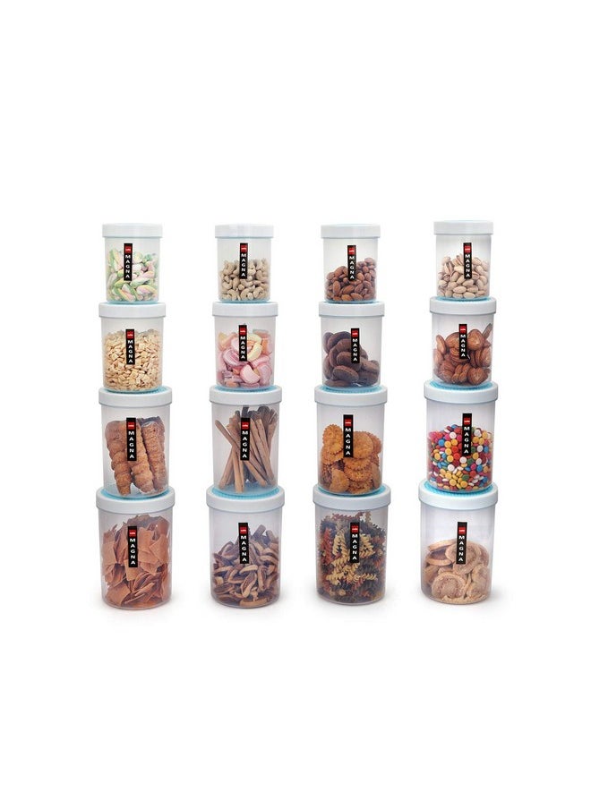 Cello - CELLO Plastic Magna Container Set of 16 (500ml x 4, 750ml x4, 1000ml x 4, 1700ml x 4) Blue and White | Plastic Container Set for Kitchen | Storage Jars for Grains, Pulses, Condiments, Snack - Image 1