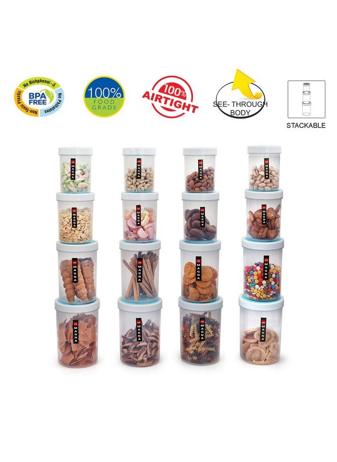 Cello - CELLO Plastic Magna Container Set of 16 (500ml x 4, 750ml x4, 1000ml x 4, 1700ml x 4) Blue and White | Plastic Container Set for Kitchen | Storage Jars for Grains, Pulses, Condiments, Snack - Image 1