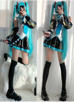 Hatsune Miku Cosplay Costume - Official Miku Outfit in Silver Glossy Leather, Japanese Schoolgirl (JK) Style, Pure and Elegant Anime Cosplay Set