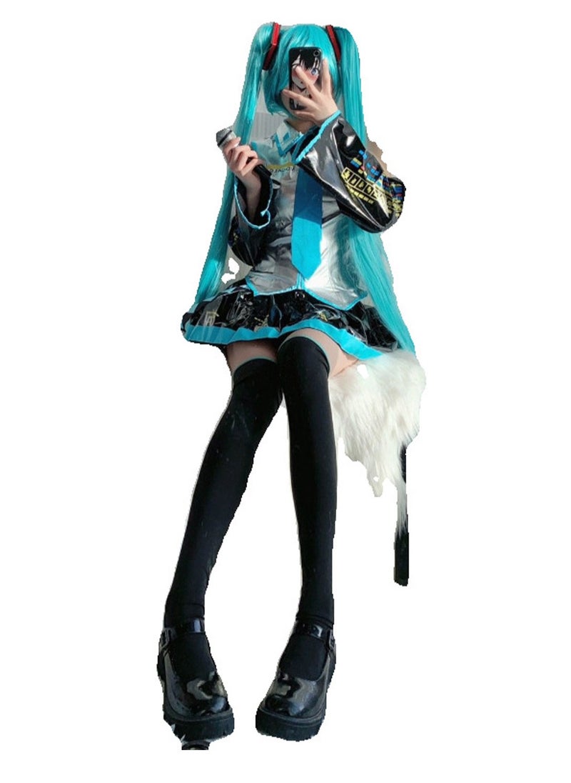 General - Hatsune Miku Cosplay Costume - Official Miku Outfit in Silver Glossy Leather, Japanese Schoolgirl (JK) Style, Pure and Elegant Anime Cosplay Set - Image 1