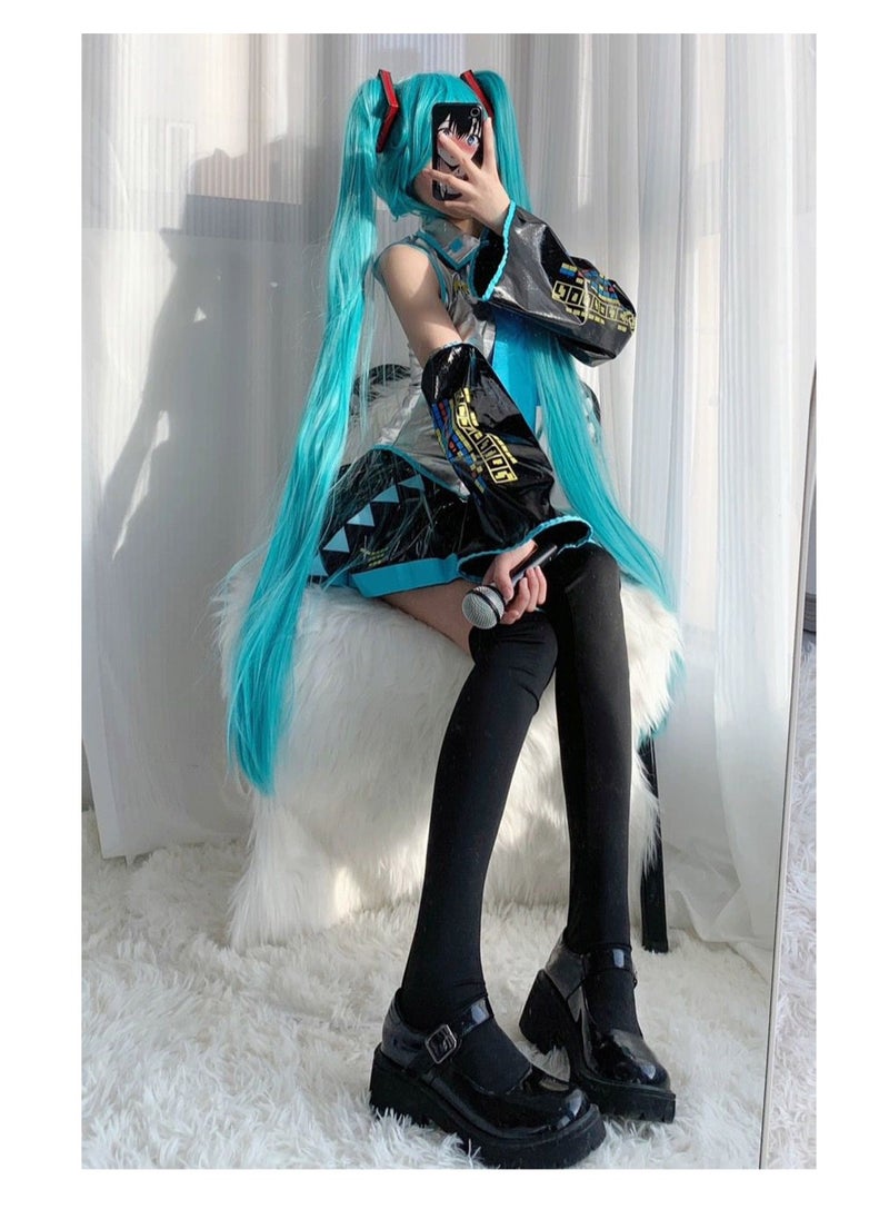 General - Hatsune Miku Cosplay Costume - Official Miku Outfit in Silver Glossy Leather, Japanese Schoolgirl (JK) Style, Pure and Elegant Anime Cosplay Set - Image 1