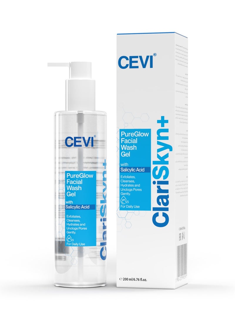 سيفى جل غسول الوجه CEVI ClariSkyn+ PureGlow بحمض الساليسيليك، غسول مقشر ومنظف للمسام، منظف يومي مرطب لبشرة أكثر صفاءً - Image 1