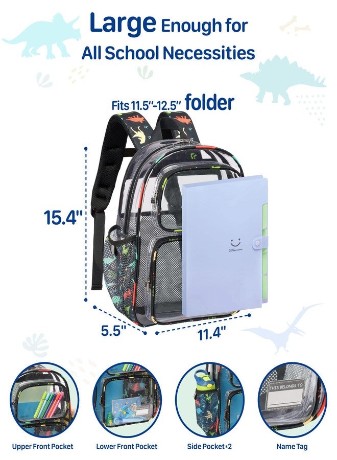 Bagseri 2pcs Clear Backpack for Boys - 15 Inch Clear Bookbag for Kids Aged 3 to 8 Heavy Duty Transparent Backpack for School, Black Dinosaur & Blue Dinosaur - Image 3