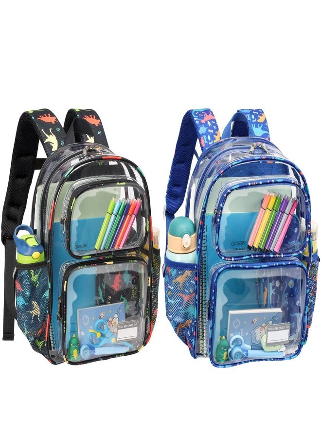 Bagseri 2pcs Clear Backpack for Boys - 15 Inch Clear Bookbag for Kids Aged 3 to 8 Heavy Duty Transparent Backpack for School, Black Dinosaur & Blue Dinosaur - Image 1