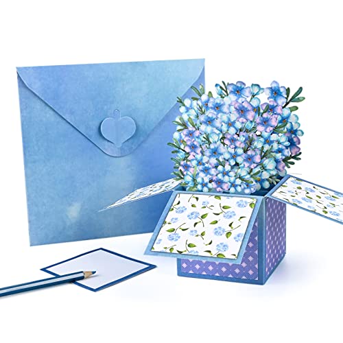 Giiffu Watercolor Bouquet Pop Up Greeting Cards - Forget-me-not Floral, Handmade 3D Flower Pop Up Box Card, Cards for Thinking of You, Sympathy, Get Well Soon, 3D Birthday Card - Image 3