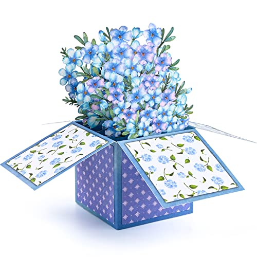 Giiffu Watercolor Bouquet Pop Up Greeting Cards - Forget-me-not Floral, Handmade 3D Flower Pop Up Box Card, Cards for Thinking of You, Sympathy, Get Well Soon, 3D Birthday Card - Image 5