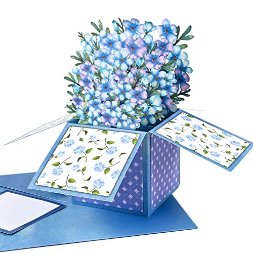 Giiffu Watercolor Bouquet Pop Up Greeting Cards - Forget-me-not Floral, Handmade 3D Flower Pop Up Box Card, Cards for Thinking of You, Sympathy, Get Well Soon, 3D Birthday Card - Image 1