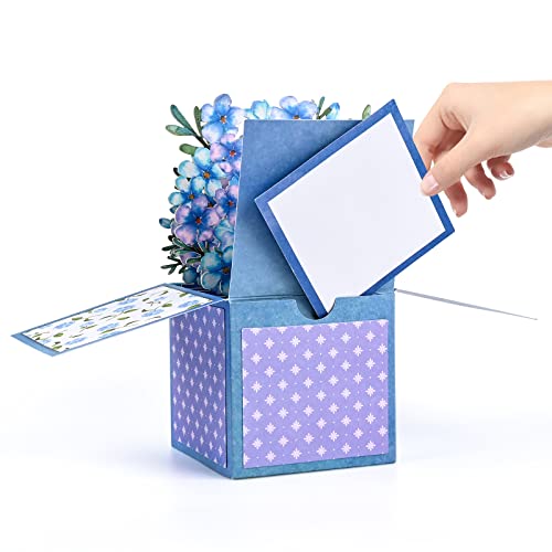 Giiffu Watercolor Bouquet Pop Up Greeting Cards - Forget-me-not Floral, Handmade 3D Flower Pop Up Box Card, Cards for Thinking of You, Sympathy, Get Well Soon, 3D Birthday Card - Image 4