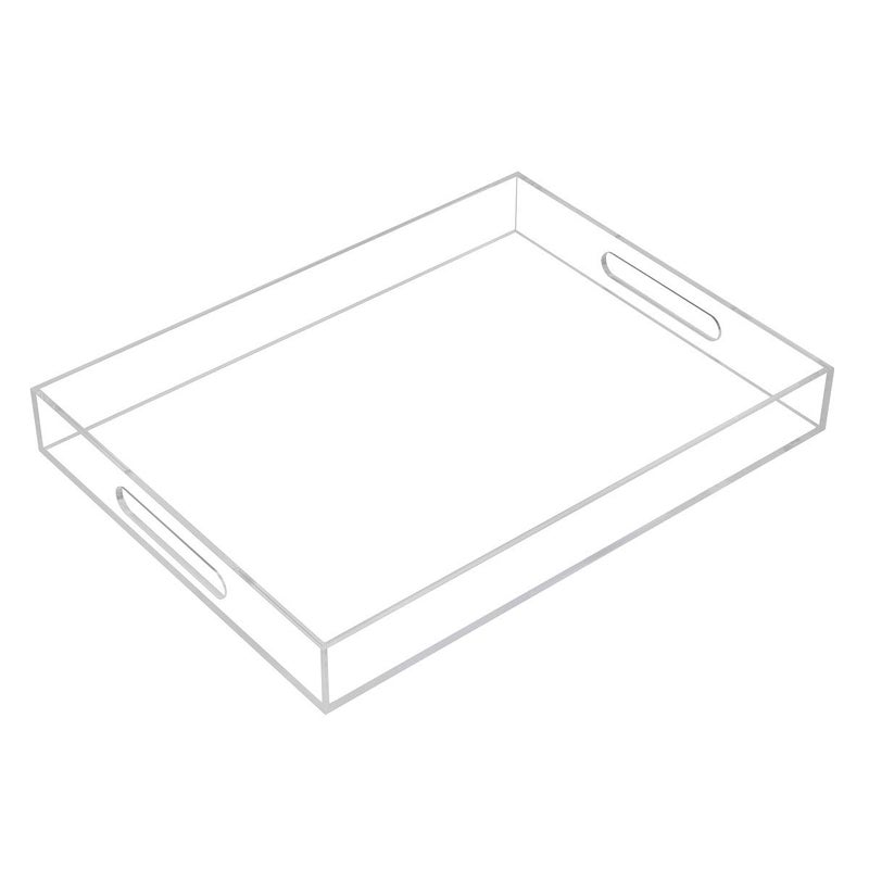 KEVLANG Clear Sturdy Acrylic Serving Tray with Handles-12x16Inch-Serving Coffee,Appetizer,Breakfast,Butler-Kitchen Countertop -Makeup Drawer Organizer-Vanity Table -Ottoman