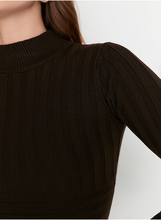 trendyol Brown Mini Knitwear Standing Collar Dress TWOAW22EL0021  - Image 4