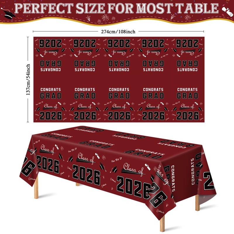 OHOME Maroon Graduation Decorations Class of 2026 - Graduation Party Decorations 2026 - Disposable Plastic Tablecloth for Class of 2026 Decorations Party Favors Supplies Banner,54" X 108",2 Pack - Image 2