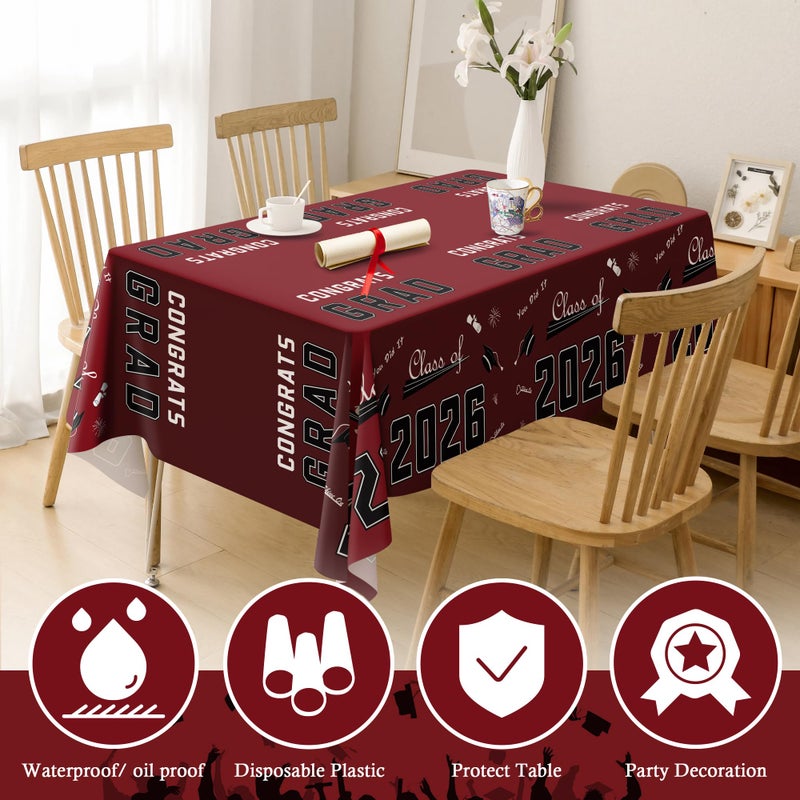 OHOME Maroon Graduation Decorations Class of 2026 - Graduation Party Decorations 2026 - Disposable Plastic Tablecloth for Class of 2026 Decorations Party Favors Supplies Banner,54" X 108",2 Pack - Image 4