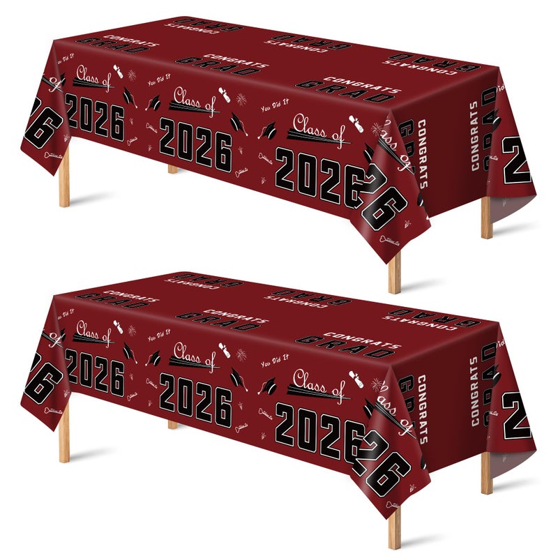 OHOME Maroon Graduation Decorations Class of 2026 - Graduation Party Decorations 2026 - Disposable Plastic Tablecloth for Class of 2026 Decorations Party Favors Supplies Banner,54" X 108",2 Pack - Image 1
