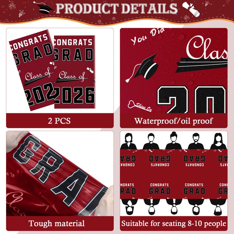 OHOME Maroon Graduation Decorations Class of 2026 - Graduation Party Decorations 2026 - Disposable Plastic Tablecloth for Class of 2026 Decorations Party Favors Supplies Banner,54" X 108",2 Pack - Image 3