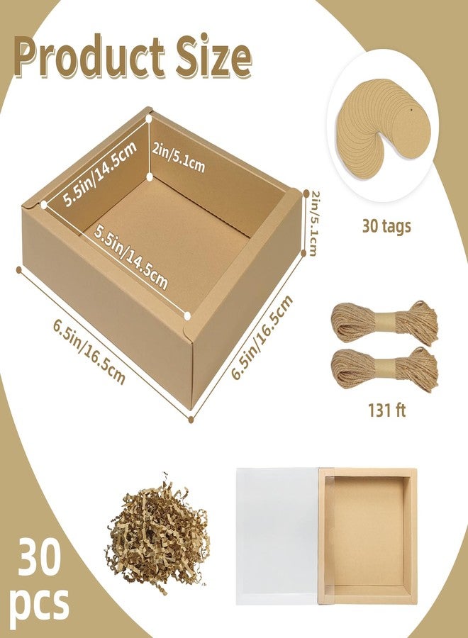Corsiampoo 30 Sets Drawer Kraft Cardboard Boxes, 6.5 x 6.5 x 2 Inches Gift Boxes with Window, Homemade Soap Box with Blank Tags,Jute String and Raffia, Ideal for Cookie, Candy, Party Favors - Image 2