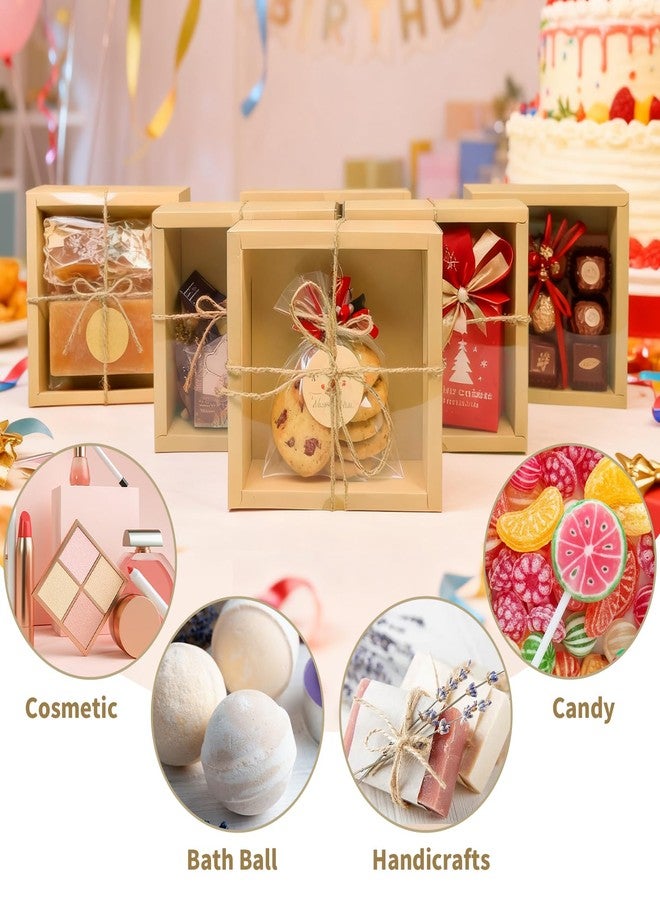 Corsiampoo 30 Sets Drawer Kraft Cardboard Boxes, 6.5 x 6.5 x 2 Inches Gift Boxes with Window, Homemade Soap Box with Blank Tags,Jute String and Raffia, Ideal for Cookie, Candy, Party Favors - Image 3