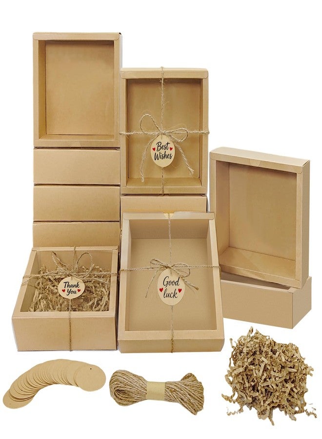 Corsiampoo 30 Sets Drawer Kraft Cardboard Boxes, 6.5 x 6.5 x 2 Inches Gift Boxes with Window, Homemade Soap Box with Blank Tags,Jute String and Raffia, Ideal for Cookie, Candy, Party Favors - Image 1