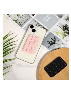 Excefore 2 Pack Silicone Suction Phone Case, Double Sided Suction Cup, Anti-Slip Hands-Free Mobile Accessory Holder, Suitable for Videos and Selfies (Black, Light Pink)  - Image 5