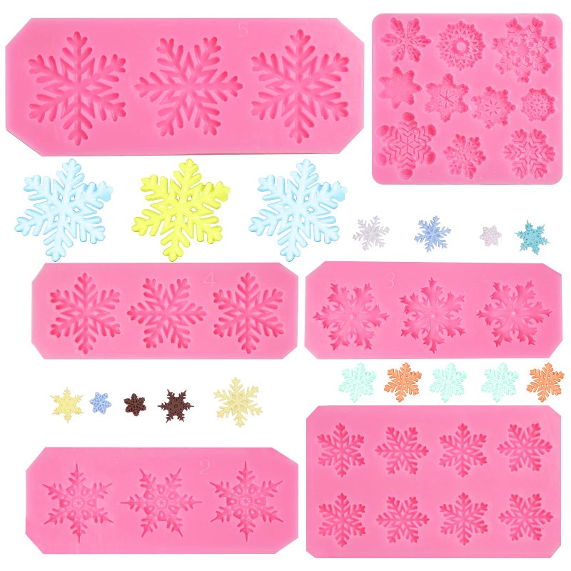 Rainmae 6 Pcs Christmas Snowflake Cake Silicone Fondant Molds 3D Snowflake Winter Frozen Party Cupcake Topper Decorating Tools Silicone Chocolate Candy Gum Paste Polymer Clay Epoxy Resin Mould