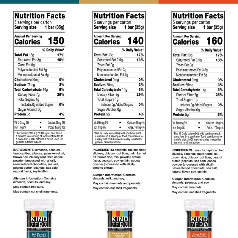 KIND ZERO Added Sugar Bars Variety Pack - Dark Chocolate Nuts & Sea Salt, Caramel Almond & Sea Salt, Peanut Butter Dark Chocolate - Keto Friendly, Gluten Free, 15 Count - Image 2