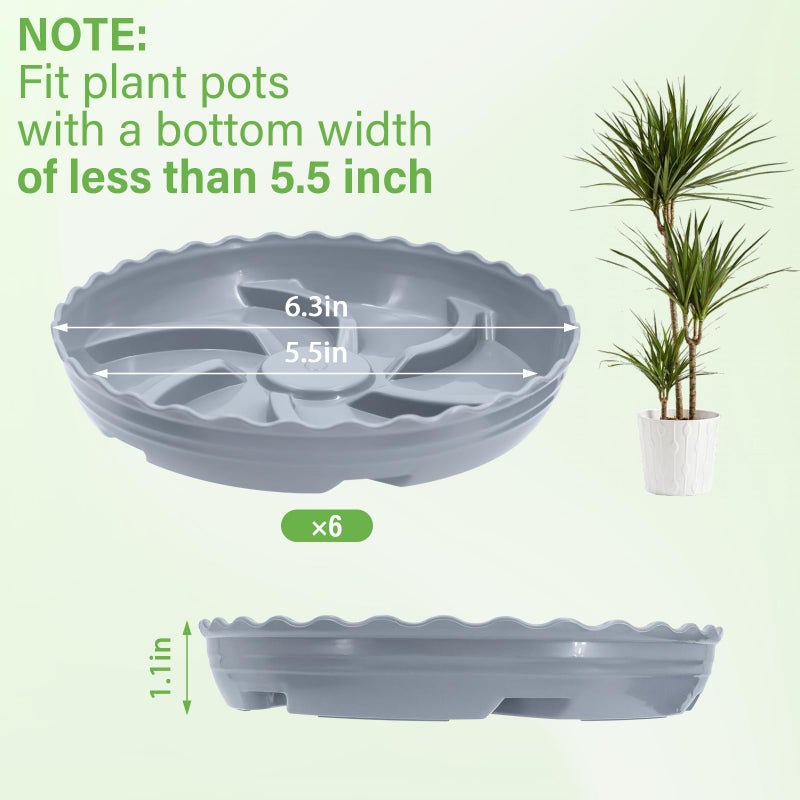 ittyfei 6 Pack 6 Inch Plant Trays for Pots, Raised Ridge Plant Saucers,8 10 12 14 Inch Durable Plastic Plant Pot Saucer,Gray Round Plant Water Catcher Tray for Indoors and Outdoors(Gray, 6â€˜â€™6pack) - Image 2