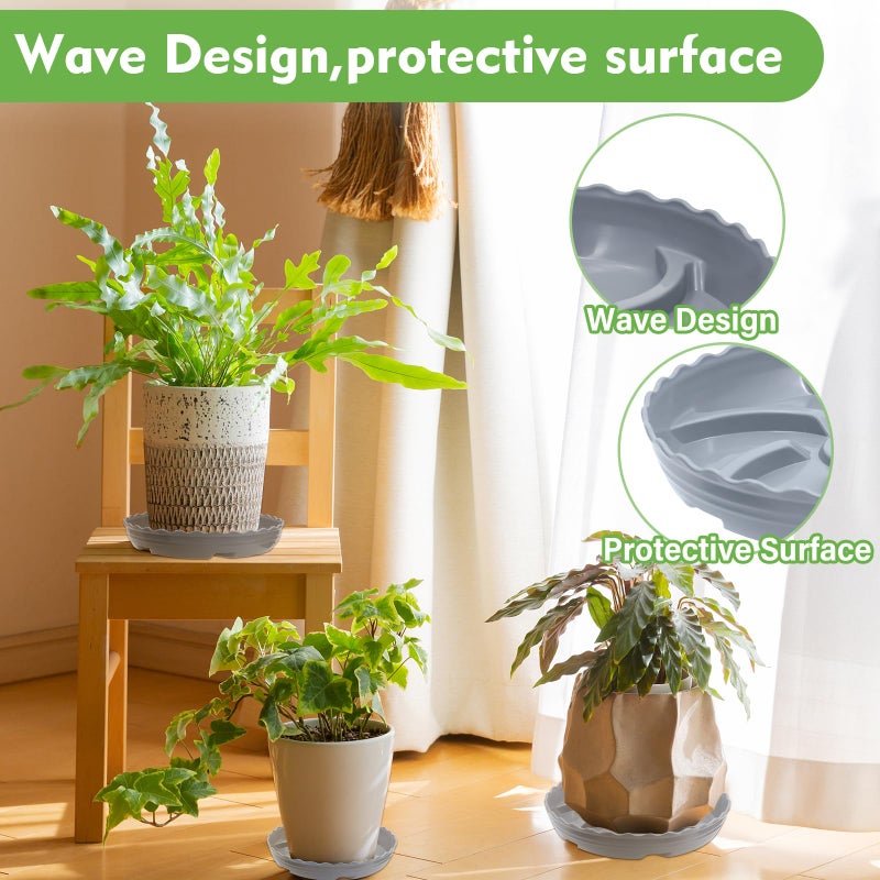 ittyfei 6 Pack 6 Inch Plant Trays for Pots, Raised Ridge Plant Saucers,8 10 12 14 Inch Durable Plastic Plant Pot Saucer,Gray Round Plant Water Catcher Tray for Indoors and Outdoors(Gray, 6â€˜â€™6pack) - Image 5