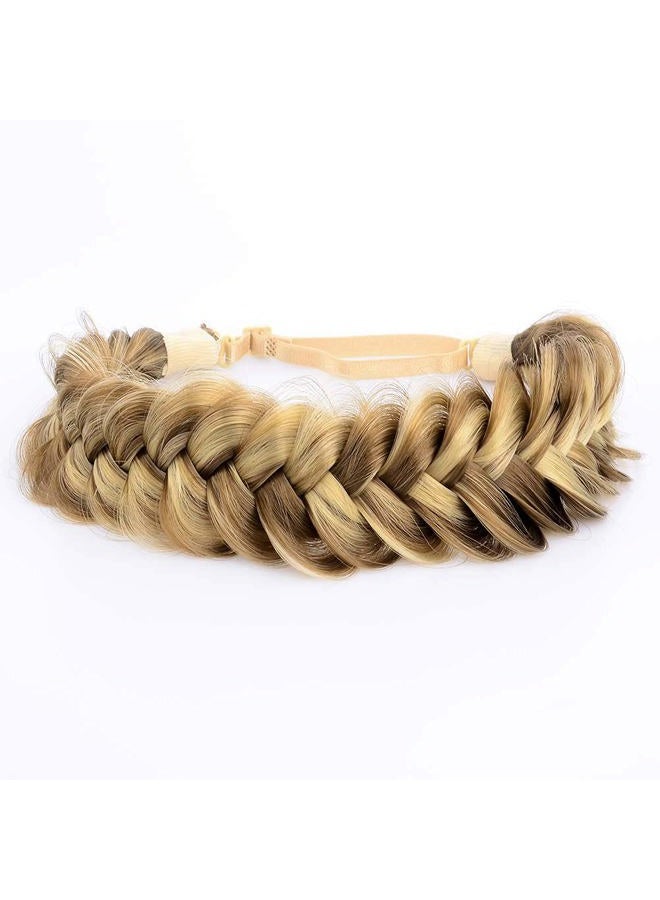BOBIYA Messy Wide 2 Strands Synthetic Hair Braided Headband Classic Chunky Hair Braid Headbands Elastic Stretch Braid Headbands (Highlighted) - Image 1