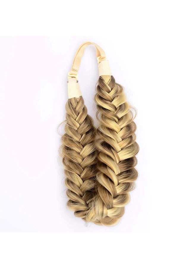 BOBIYA Messy Wide 2 Strands Synthetic Hair Braided Headband Classic Chunky Hair Braid Headbands Elastic Stretch Braid Headbands (Highlighted) - Image 3