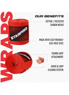Starpro Boxing Hand Wraps - Carbon Woven Cotton Bandages - 2.55m 3.5m 4.5m - Boxing Wraps For Men Women Kids for Training Sparring Fitness & Martial Arts  - Image 3