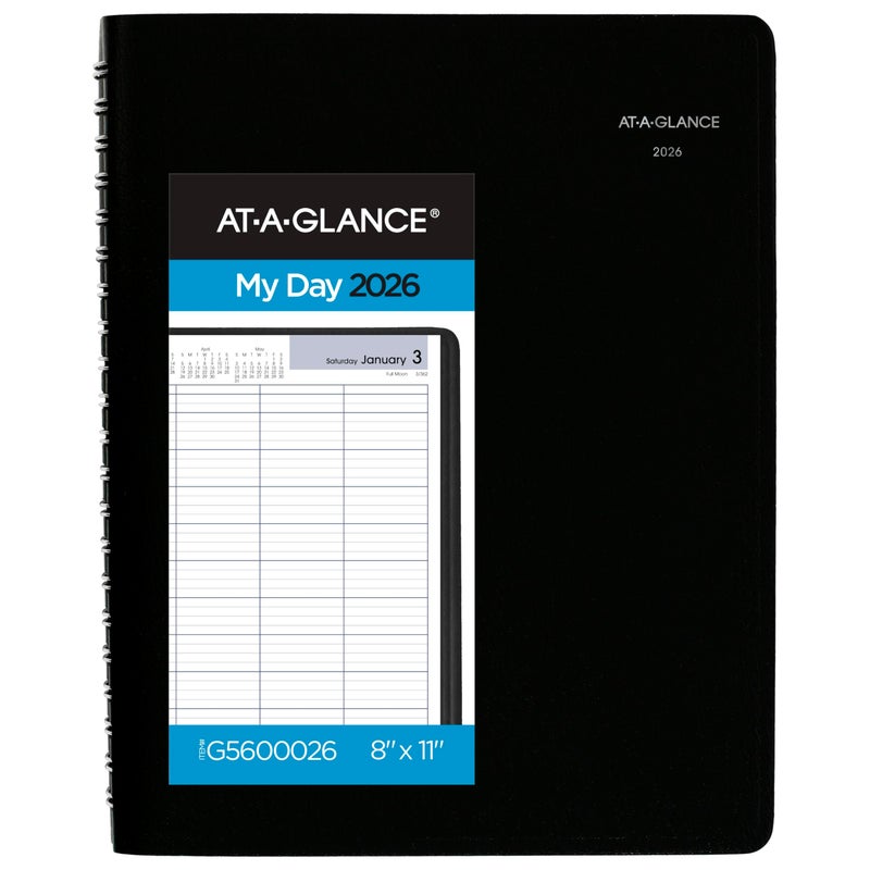 AT-A-GLANCE 2026 Appointment Book Planner, Daily, Four Person Group Planner, 8" x 11", Large, Quarter-Hourly, DayMinder, Black (G5600026) - Image 1