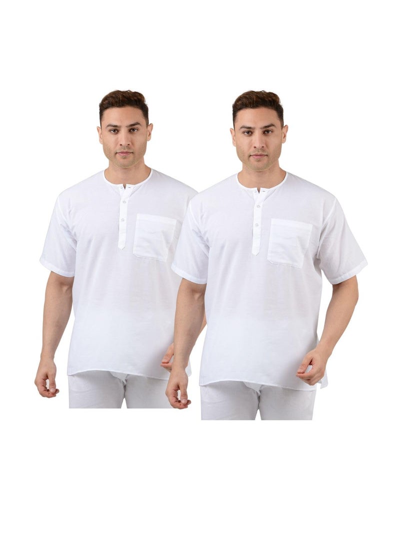 Maharaja Men's Cotton Straight Fit White Short Kurta | Pack of 2 [MSHK010.10-40] - Image 1