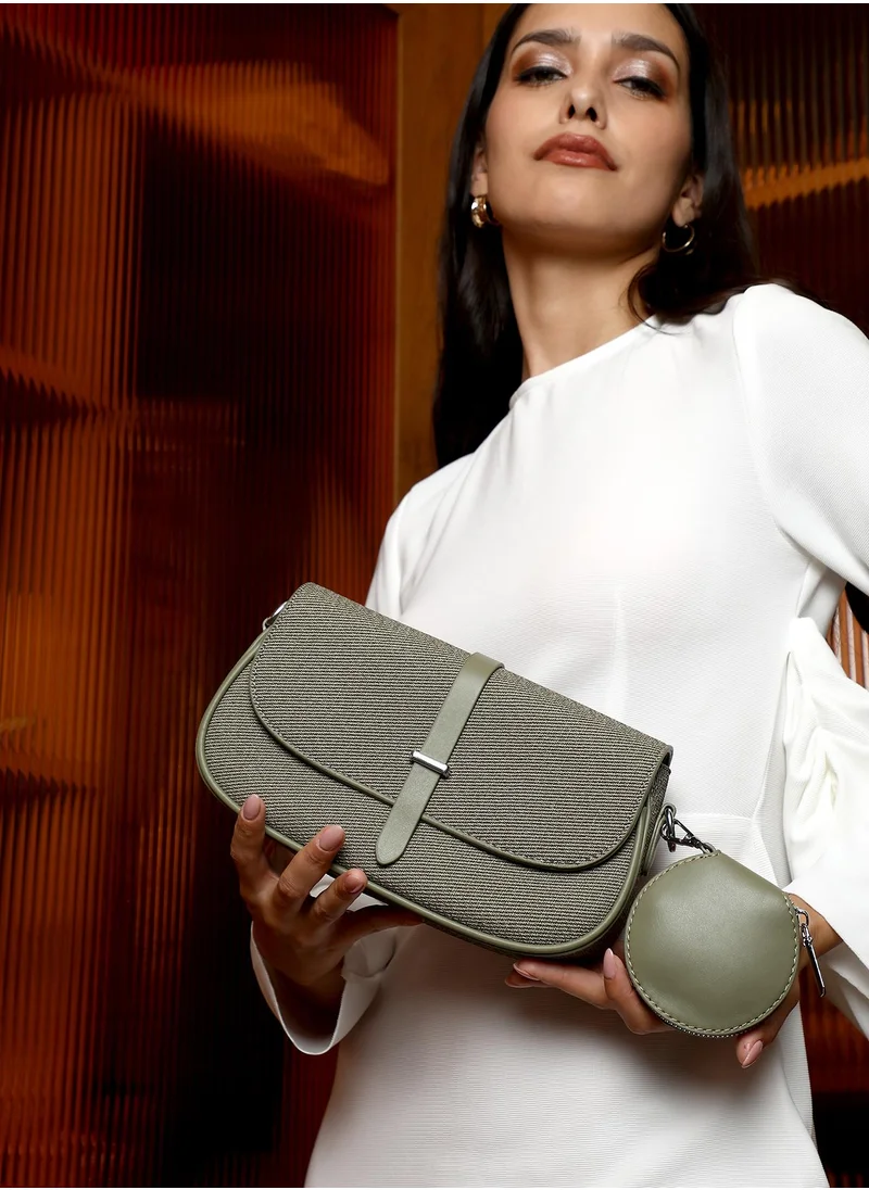 صوص هاوت Women's The Ribbed-Structured Sling Bag With Pouch - Olive Green