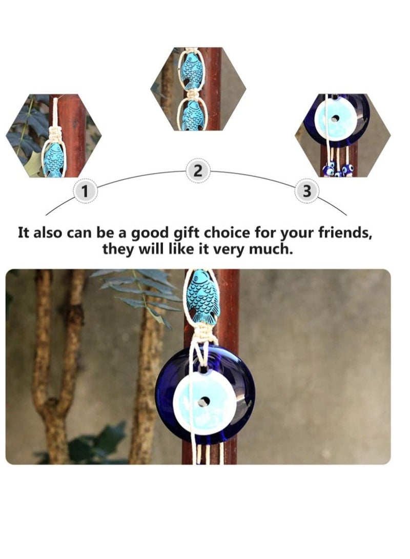 SYOSI Turkish Blue Evil Eye Wall Hanging Ornament Lucky Fish Glass Nazar Beads Wall Decor Decorative Cotton Rope Beads Garland Pendant Wall Art for Home Office Protection  - Image 2
