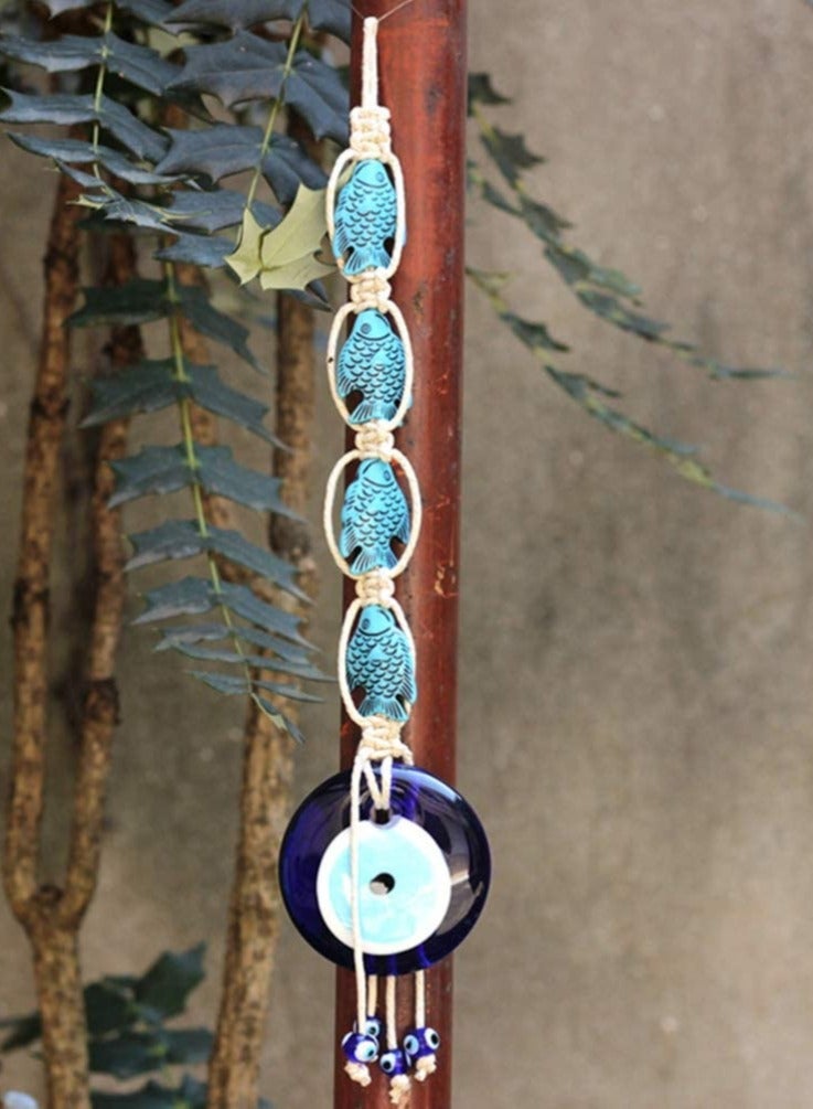 SYOSI Turkish Blue Evil Eye Wall Hanging Ornament Lucky Fish Glass Nazar Beads Wall Decor Decorative Cotton Rope Beads Garland Pendant Wall Art for Home Office Protection  - Image 3