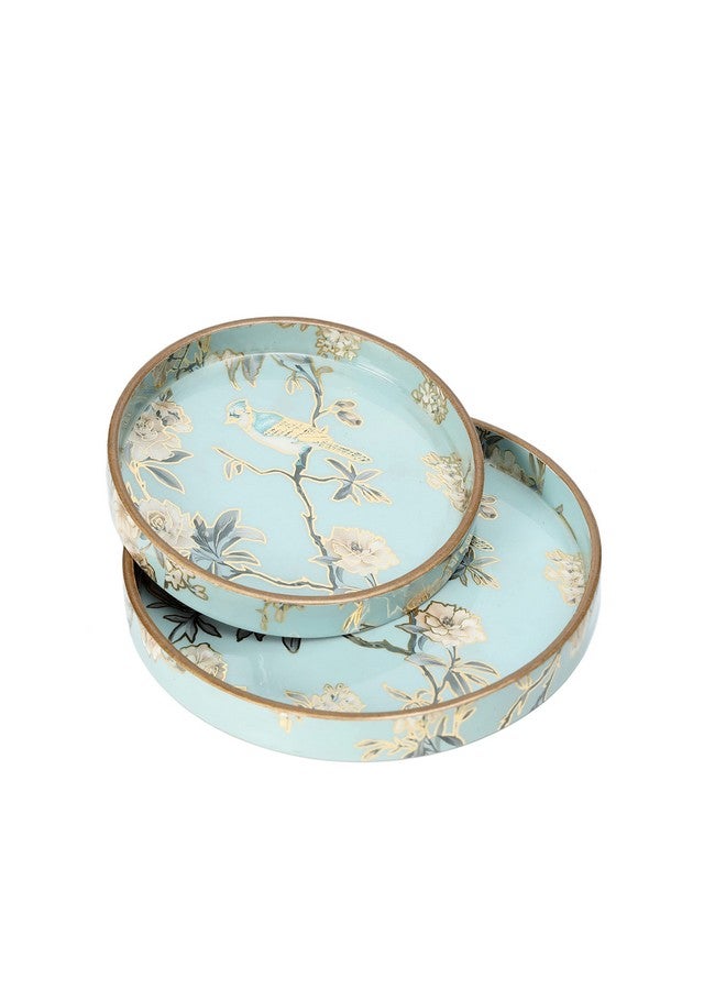 DULI Set of 2 MDF Wood Trays Enamel Coated| Round Wooden Serving Trays | Kitchen&Dining Decorative | Resin Tray | Handmade | 7x7 & 9x9 inches (Setof2Round: AquaGoldBirds) - Image 1