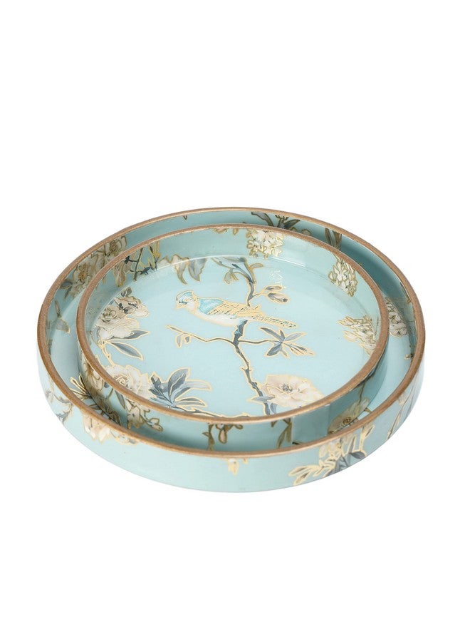 DULI Set of 2 MDF Wood Trays Enamel Coated| Round Wooden Serving Trays | Kitchen&Dining Decorative | Resin Tray | Handmade | 7x7 & 9x9 inches (Setof2Round: AquaGoldBirds) - Image 5