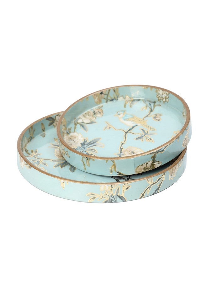 DULI Set of 2 MDF Wood Trays Enamel Coated| Round Wooden Serving Trays | Kitchen&Dining Decorative | Resin Tray | Handmade | 7x7 & 9x9 inches (Setof2Round: AquaGoldBirds) - Image 3