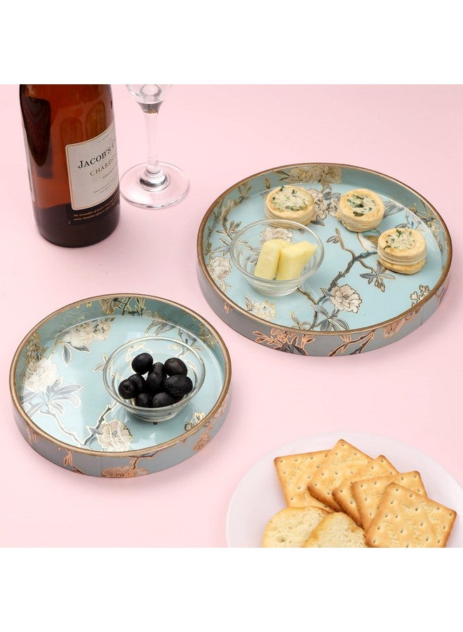 DULI Set of 2 MDF Wood Trays Enamel Coated| Round Wooden Serving Trays | Kitchen&Dining Decorative | Resin Tray | Handmade | 7x7 & 9x9 inches (Setof2Round: AquaGoldBirds) - Image 4