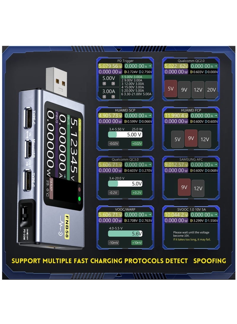 USB C Tester 4-28V 7A LCD A&C Voltage Current Power Multimeter with Bluetooth Fast Charge Detection Trigger Capacity Ripple Measurement PD2.0 PD3.0 QC2.0 QC3.0 - Image 3