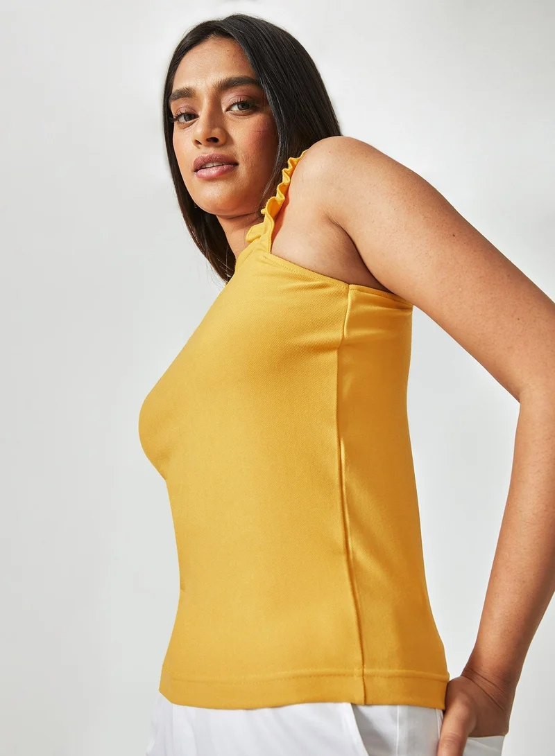 The Label Life The Label Life Women's Ruffle Strap Square Neck Sleeveless Top - Mustard, Yellow